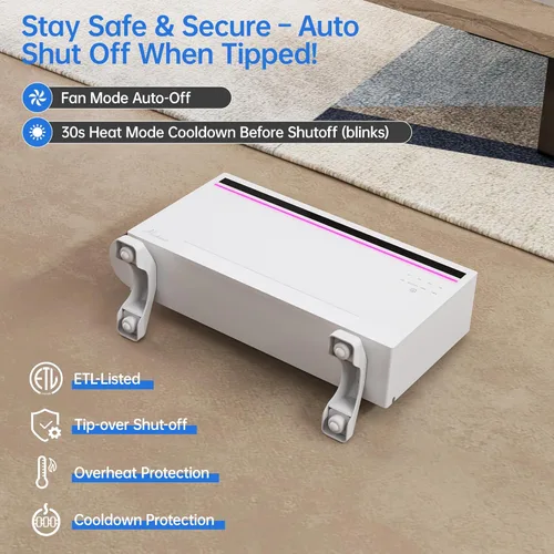 Miniatura 9 de Hawkrown - Calentador de panel inteligente de 1800 W con altavoz Bluetooth, reproduce música y visualiza letras y luces RGB, ventilador calefactor 6