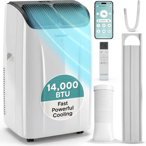 Miniatura 13 de SereneLife Aire acondicionado portátil de 8,000 BTU con deshumidificador y ventilador, unidad de CA portátil con WiFi para control de clima de área