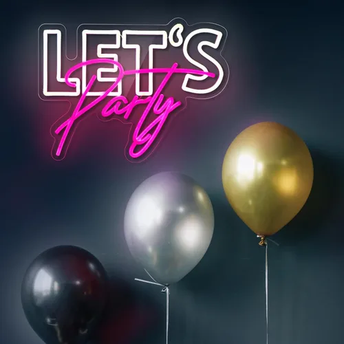 Miniatura 2 de Letrero de neón con texto en inglés "Let's Party", para decoración de pared, decoración de fiesta, luces LED de neón regulables por USB