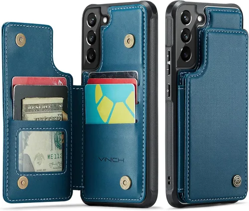 Miniatura 14 de Vinich Funda tipo cartera para Samsung Galaxy S22 Plus con tarjetero y ranuras de crédito con bloqueo RFID, función atril, a prueba de golpes