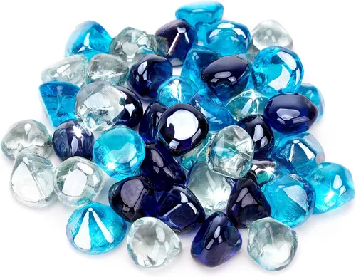 Miniatura 10 de Stanbroil Diamantes de vidrio de fuego mezclados de 10 libras, vidrio de fuego de 1/2 pulgada mezclado con azul caribeño, hielo de cristal, brillo