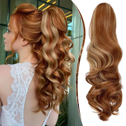 Miniatura 17 de Felendy Extensión de cola de caballo de 18 pulgadas, mezcla de rubio ceniza, marrón oscuro, rizado, ondulado, con clip, extensiones de cabello largo