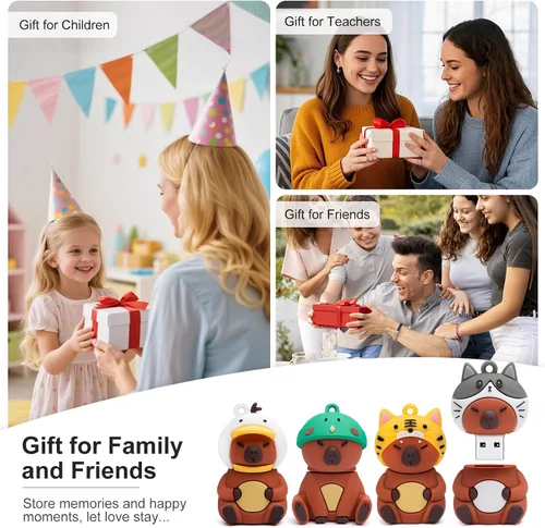 Miniatura 6 de Memoria USB Stick 4pcs 16GB Cute Flash Drive Capybara Animal Memory Stick Novedad Flash Drive Pendrive Thumb Drive Regalo para estudiantes y niños