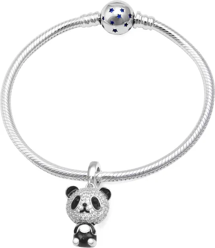 Miniatura 3 de Abalorio de plata de ley 925 con forma de corazón y diseño de panda