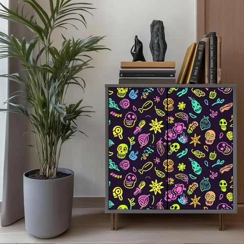 Miniatura 4 de HOMETITUTE Papel tapiz de calavera de neón para despegar y pegar, arte callejero de graffiti, mural de pared reactivo a la luz negra, adhesivo