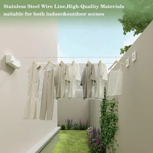 Miniatura 3 de Danpoo Tendedero retráctil, línea de ropa de acero inoxidable de 2 x 13.8 pies para interiores y exteriores, secado de ropa montado en la pared