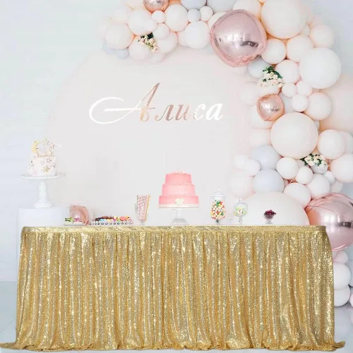 Miniatura 20 de Eternal Beauty Falda de mesa de lentejuelas de 6 pies para fiesta, boda, cumpleaños, baby shower, decoración de vacaciones
