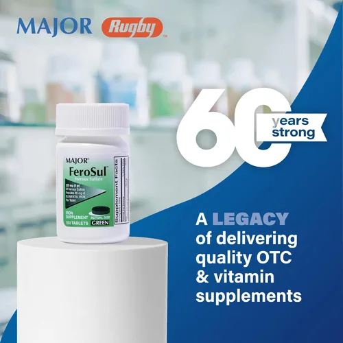 Miniatura 2 de Major Ferosul - Tabletas de sulfato ferroso de 325 mg con 65 mg de hierro elemental, suplemento de hierro para mujeres, hombres, verde, 100 tabletas