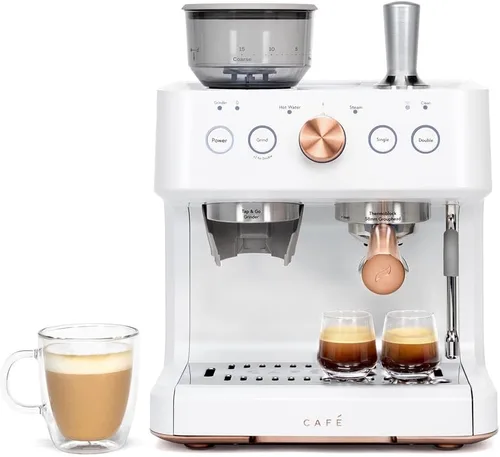 Miniatura 10 de Café Bellissimo - Máquina de café expreso semiautomática con molinillo y espumador de leche, detalles de cobre, control de aplicación WiFi, tanque