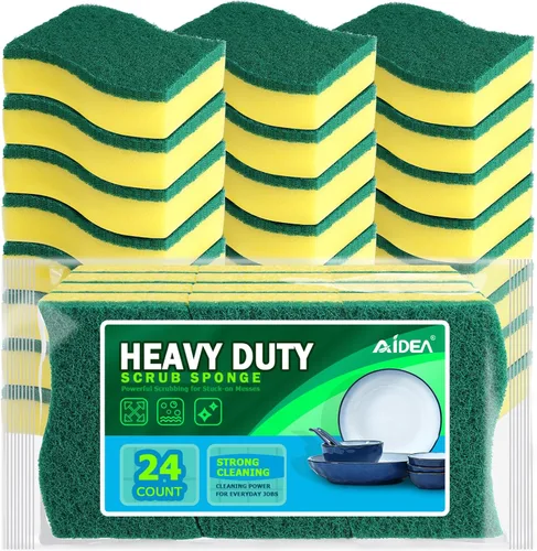 Miniatura 12 de AIDEA Esponjas de cocina, paquete de 24 esponjas de platos resistentes, esponja de limpieza para el hogar y la cocina, suministros de limpieza sin