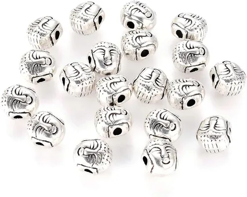 Miniatura 18 de Craftdady 60 cuentas espaciadoras de cabeza de Buda tibetano, 3 colores, cuentas de metal espiritual budista de 10-11x9-0.394 in de doble cara
