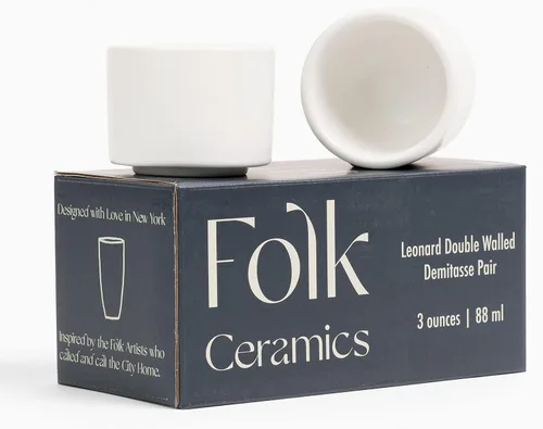 Miniatura 14 de Folk Ceramics Leonard Tazas de Café Expreso de Cerámica Tazas Demitasse Modernas Apilables para Expreso Paredes Gruesas, Sin Asa, Duraderas