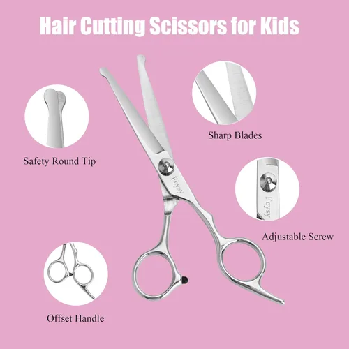 Miniatura 2 de Fcysy - Kit de tijeras de corte de pelo para niños, 6 pulgadas, punta redonda, tijeras de corte de pelo, tijeras de adelgazamiento, suministros