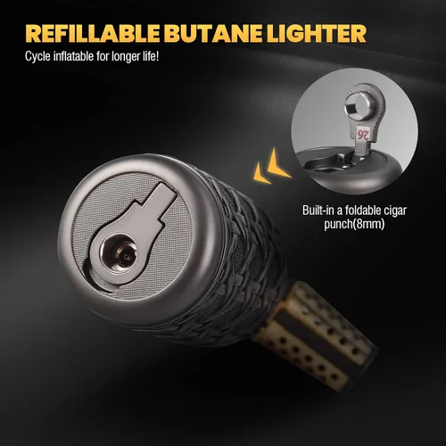 Miniatura 4 de Encendedor de antorcha de butano, antorcha recargable ajustable con cerradura de seguridad, antorcha de butano a prueba de viento, encendedores