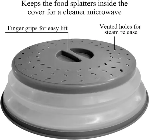 Miniatura 3 de Cubierta para placa de microondas de 10.5 pulgadas, redonda, ventilada, plegable, a prueba de salpicaduras con mango de fácil agarre, apta