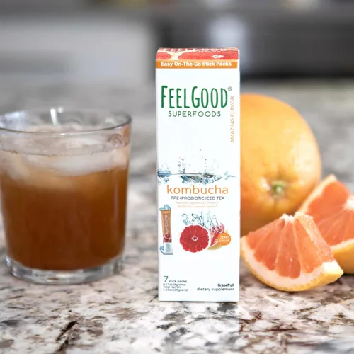 Miniatura 4 de FeelGood Superfoods Kombucha - Paquetes de té helado, delicioso sabor a pomelo, refrescante bebida instantánea en polvo de kombucha gaseosa