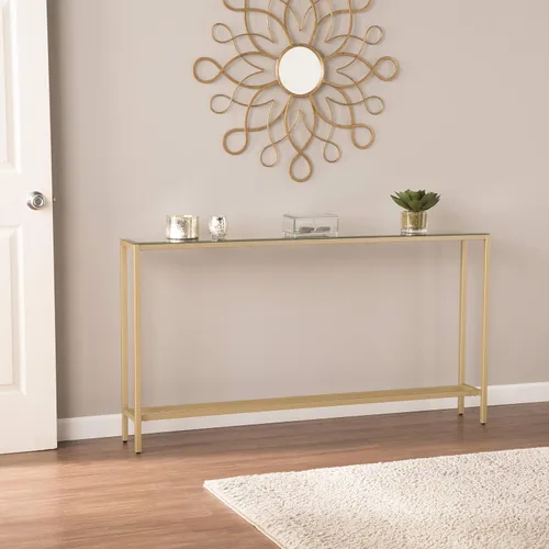 Miniatura 2 de SEI Furniture Darrin Mesa consola estrecha con parte superior de espejo, 56 pulgadas, dorado metálico