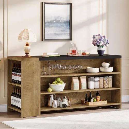 Miniatura 8 de Tribesigns Isla de cocina de 55 pulgadas con almacenamiento, mesa de isla estacionaria estilo granja de 5 niveles con 5 estantes, mesa de barra