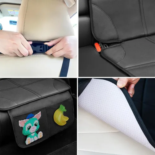 Miniatura 6 de Protector de Asiento de Coche, Protector de Asiento con Acolchado Grueso Debajo del Asiento de Coche del Bebé, Funda de Asiento de Tela Negro