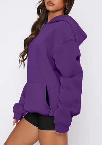Miniatura 87 de onlypuff Sudadera casual con capucha para mujer, de manga larga, con bolsillo de canguro, hombro caído