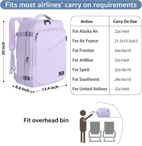 Miniatura 90 de MATEIN - Mochila de viaje extragrande de 10.56 galones, mochila de viaje ampliable apta para aerolíneas, para viajeros de fin de semana, hombres