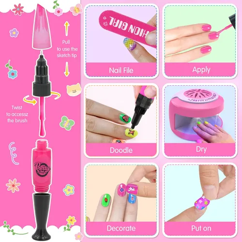 Miniatura 3 de BATTOP Juego de esmaltes de uñas para niñas – Kit de arte de uñas para niños con secador, uñas postizas, calcomanía, esmalte de uñas a base de agua