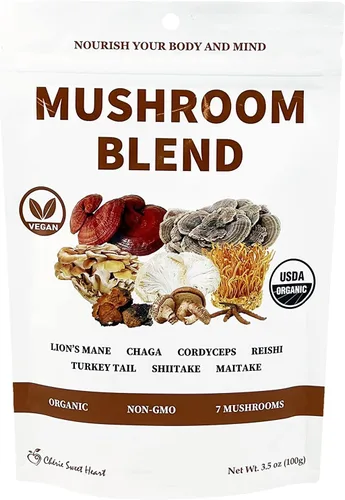 Cherie Sweet Heart 7 - Extracto de hongos en polvo, mezcla orgánica de superalimentos USDA con melena de león, reishi, cordyceps, maitake, shiitake,