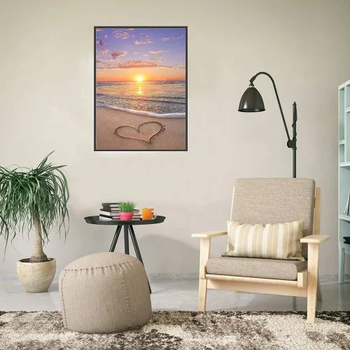 Miniatura 2 de NAIMOER Kits de Pintura de Diamantes para Adultos, Arte de Diamantes Redondos de Taladro Completo 5D DIY Puesta de Sol en la Playa Corazón Arte