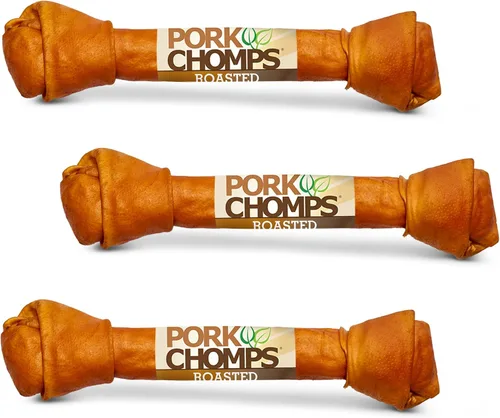 Miniatura 14 de Pork Chomps Masticable para perros de piel de cerdo al horno, nudo de 11 pulgadas, 1 unidad