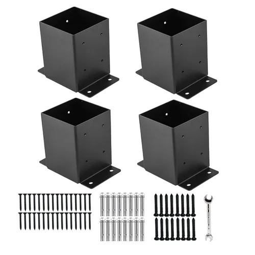 Miniatura 7 de Base para poste 4x4, soportes de poste (Tamaño interno 3.6"x3.6")，anclaje de poste de valla de acero grueso recubierto de polvo negro para poste