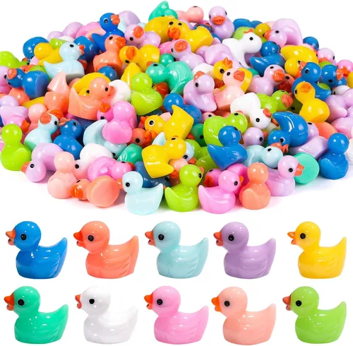 DULEFUN 200 Piezas Patos Pequeños 10 Colores Figuras de Patitos Mini Patos de Resina Patos Pequeños de Plástico en Miniatura a Granel para