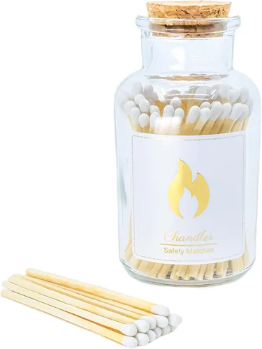 Chandler Safety Matches – Cerillas de frasco de vidrio | Vintage | Decoración del hogar | Accesorio de vela | Cerillas largas artesanales Claro