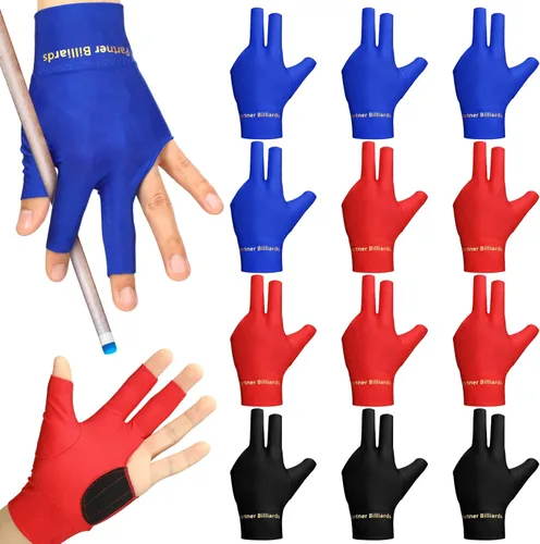 Junkin - 15 guantes de billar con 3 dedos, guantes de billar, elásticos, para hombre y mujer