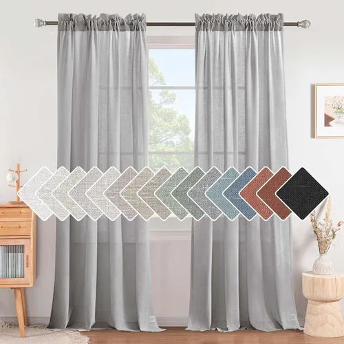 Miniatura 9 de H.VERSAILTEX Cortinas de Lino con Textura Filtradoras de Luz para Tratamiento de Ventanas de Sala de Estar, Cortinas Naturales Duraderas