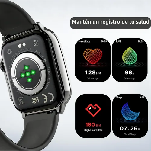 Miniatura 3 de Reloj inteligente, 2.01 pulgadas AMOLED reloj de fitness con pantalla táctil curvada para hombres y mujeres, IP68 impermeable, monitor de frecuencia