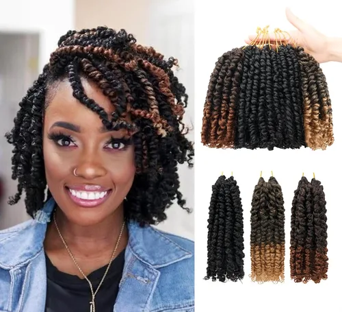 Miniatura 27 de Paquete de 8 paquetes de cabello de ganchillo Passion Twist de 6 pulgadas, rizos bohemios pretrenzados previamente trenzados, negro natural 1B