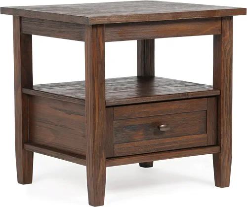 SIMPLIHOME Warm Shaker - Mesa auxiliar de madera maciza de 20 pulgadas de ancho x 20 pulgadas de alto, color marrón carbón envejecido, mesa de