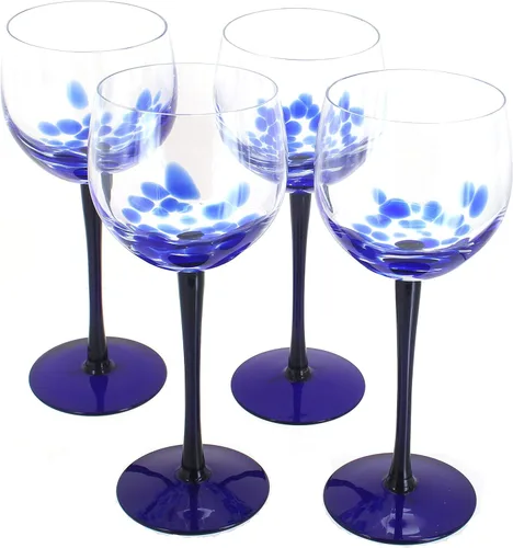 Blue Rose Polish Pottery – Juego de copas de vino grandes con confeti azul cobalto – 8.75 pulgadas de alto – cristalería polaca soplada a mano,