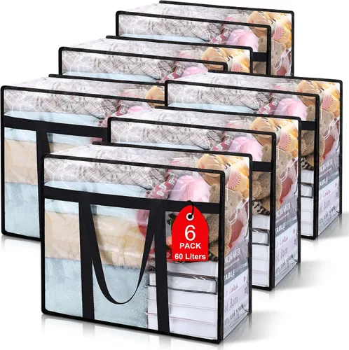 Miniatura 12 de 1 paquete de bolsas de almacenamiento transparentes para cobijas, organizadores de armario de vinilo para ropa y edredones, contenedores