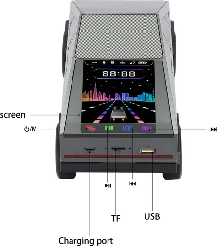 Miniatura 8 de Altavoz Bluetooth para camioneta futurista con pantalla LED - TWS estéreo, radio FM, reproducción USB/TF, faros LED, micrófono integrado, regalo