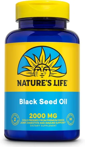 Nature's Life Aceite de semilla negra de 2000 mg – Aceite de Nigella Sativa, prensado en frío de semillas negras – con timoquinona, Omega 6 9 –