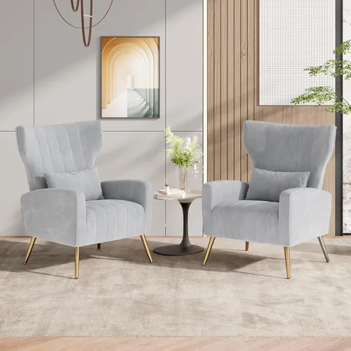Miniatura 23 de Nalupatio Sillas decorativas de terciopelo, moderno sillón con respaldo alto con almohada lumbar, sillón tapizado de respaldo alto con patas de Beige