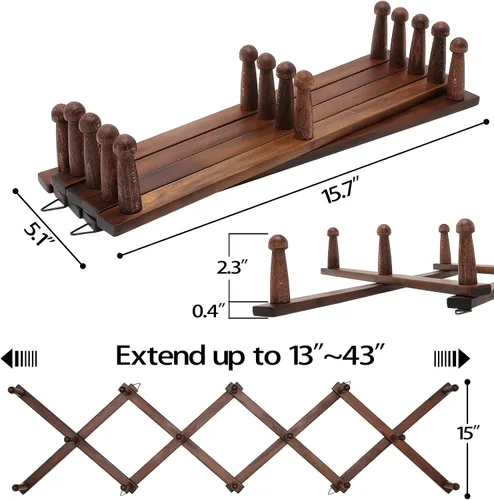 Miniatura 3 de SCUNDA Perchero de pared expandible, perchero de acordeón de madera para sombrero, abrigo, taza (14 ganchos + 16 ganchos)