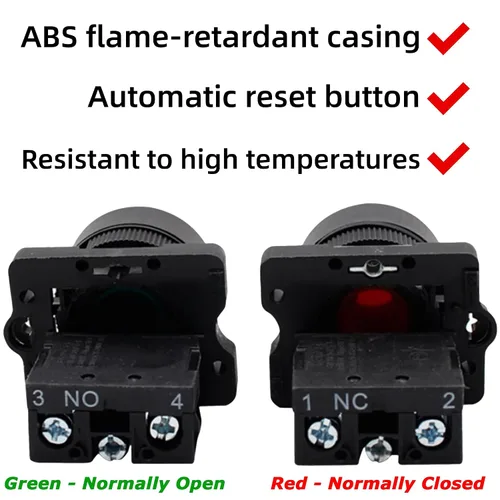Miniatura 2 de Interruptor de botón momentáneo, 1 verde NO y 1 rojo NC, DPST AC 660V, interruptor de encendido y apagado Botones de parada de arranque