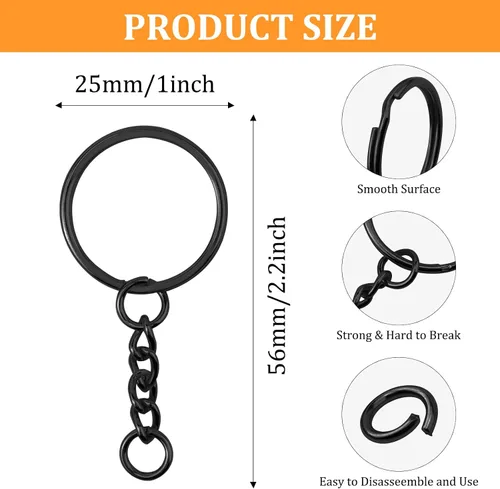 Miniatura 2 de Llavero con cadena, 50 llaveros con cadena y salto abierto, piezas de llavero de metal de 1 pulgada para resina, suministros de manualidades