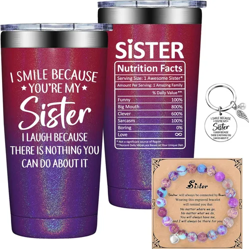 Miniatura 10 de Grifarny Regalos para Hermanas - Cumpleaños, Navidad, Regalo del Día de la Madre para Hermanas - Taza de Café "I Smile Because You are My Sister