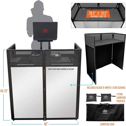 Miniatura 2 de AxcessAbles - Cabina de fachada portátil para DJ con pantallas de iluminación en blanco y negro, fundas de transporte, mesa de DJ de pie - 40 x 20