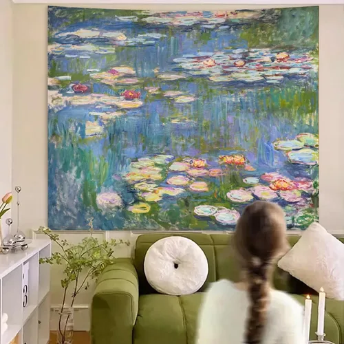 Miniatura 3 de Avinyl Monet - Tapiz de pared de lirio de agua, póster artístico de plantas florales verdes para dormitorio, niñas, niños, pequeño estanque