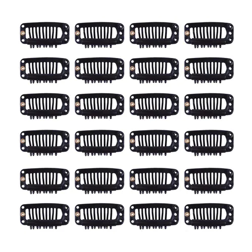 YANTAISIYU 24 unids/lote 1.260 in 9-dientes Metal peluca clips con tapón de goma, peluca invisible accesorios clips (negro)