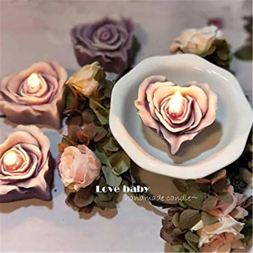Miniatura 9 de Molde de jabón de rosas para bricolaje, moldes de silicona con forma de corazón y flor para velas de jabón, cera perfumada, mousse, pastel, Corazón